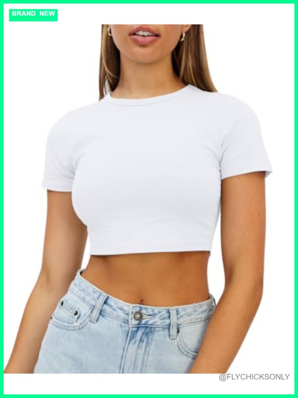 Womens Crop Top Slim Fitted Crew Neck Short Sleeve Y2K Tee Summer